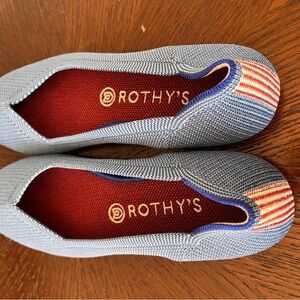 Rothy's Blue Flats with Red and White Accents